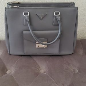 Prada Saffiano gray leather tote bag